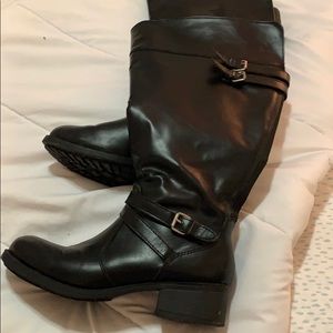 EUC wide calf riding boots with buckle details